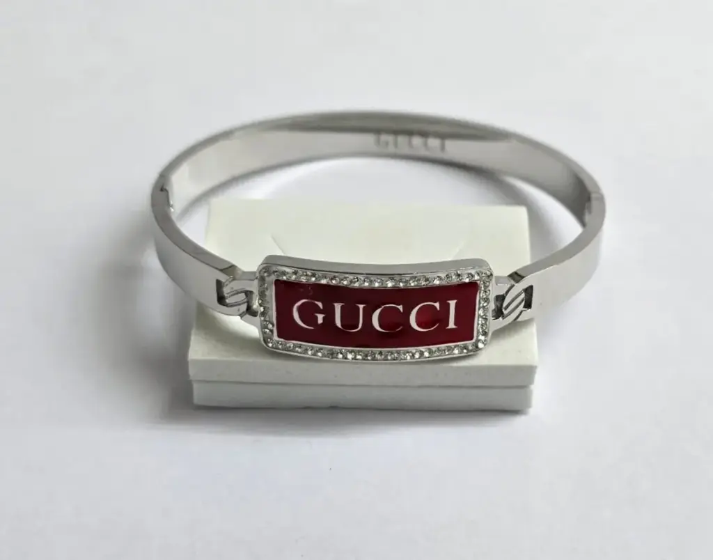 Gucci Inspired Bracelet – Silver Plated with Red Enamel (Anti-Tarnish)
