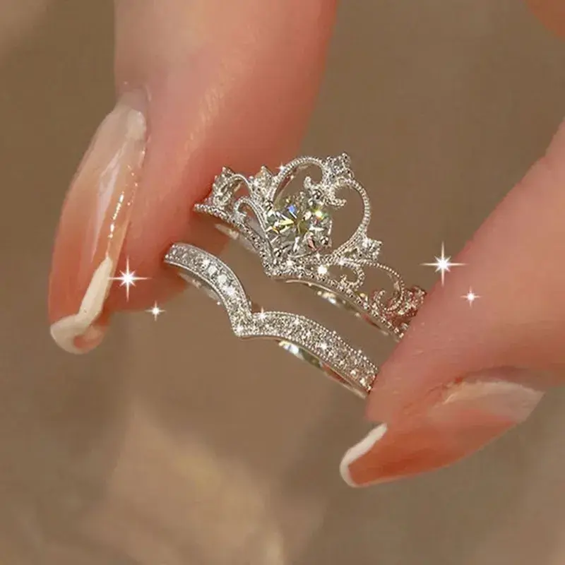Princess Crown Sterling Silver Ring Set