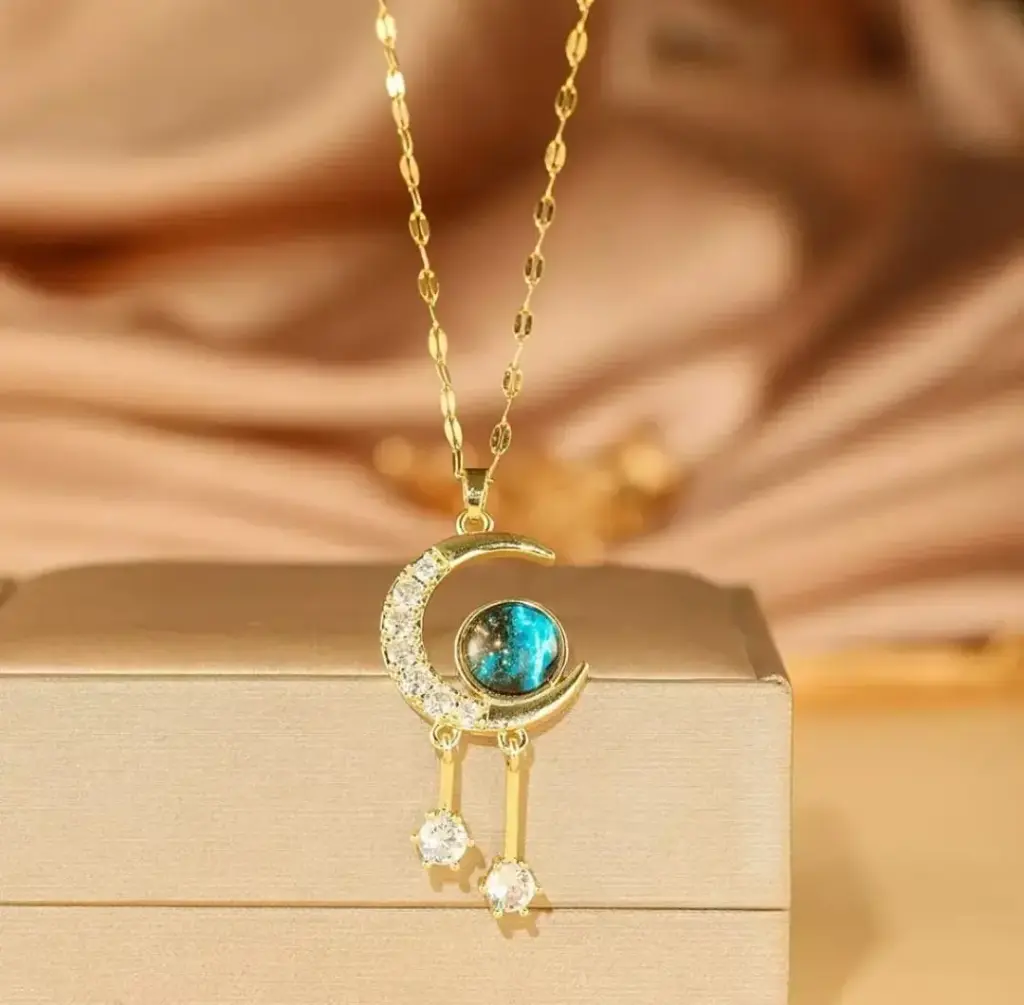 Moon & Galaxy Pendant Necklace – 18K Gold Plated Anti-Tarnish