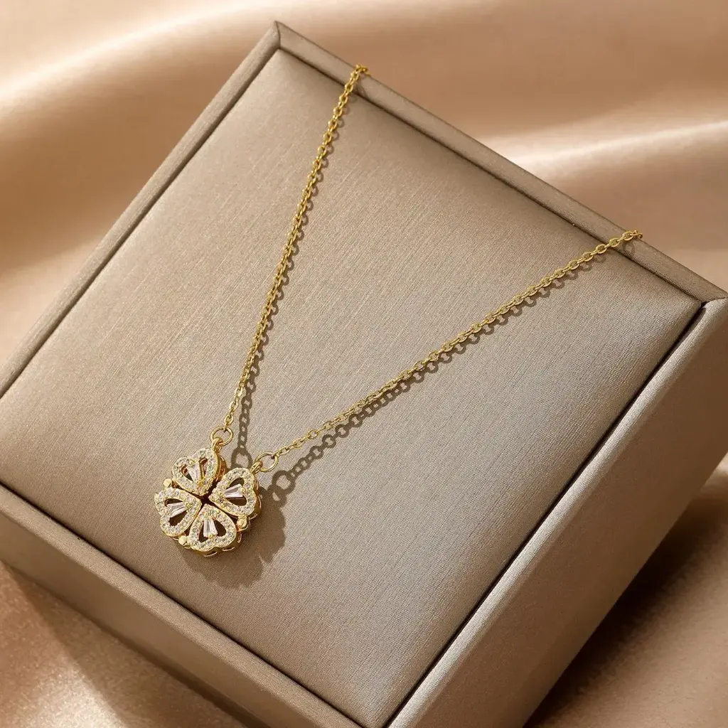 ✨ Elegant Four-Leaf Clover Necklace 🌸 | Adjustable Chain with Lobster Clasp 🔗 | Premium Gold Finish 💎