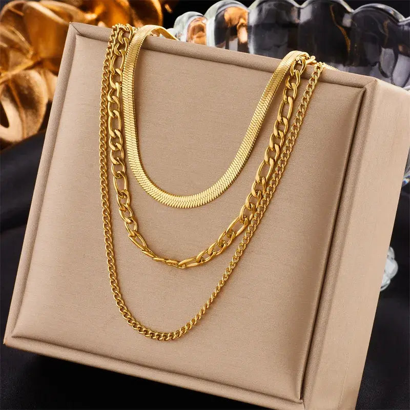 ✨ Layered Gold Chain Necklace | 3-in-1 Stylish Statement Jewelry 💛 | Trendy Gift for Her 🎁