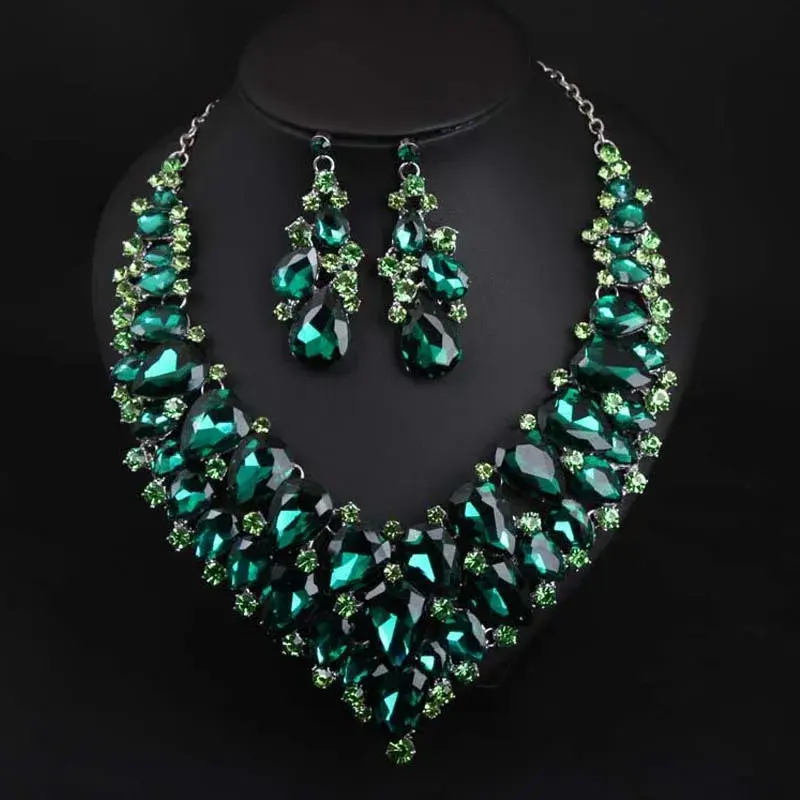✨ Emerald Green | Champagne | Multicolor | Statement Necklace Set | Party Wear Jewelry 💎 | Includes Earrings