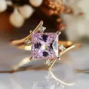 ✨ Princess Cut Pink Crystal Ring 💖 | Elegant Gold Plated Ring with CZ Diamonds 💎