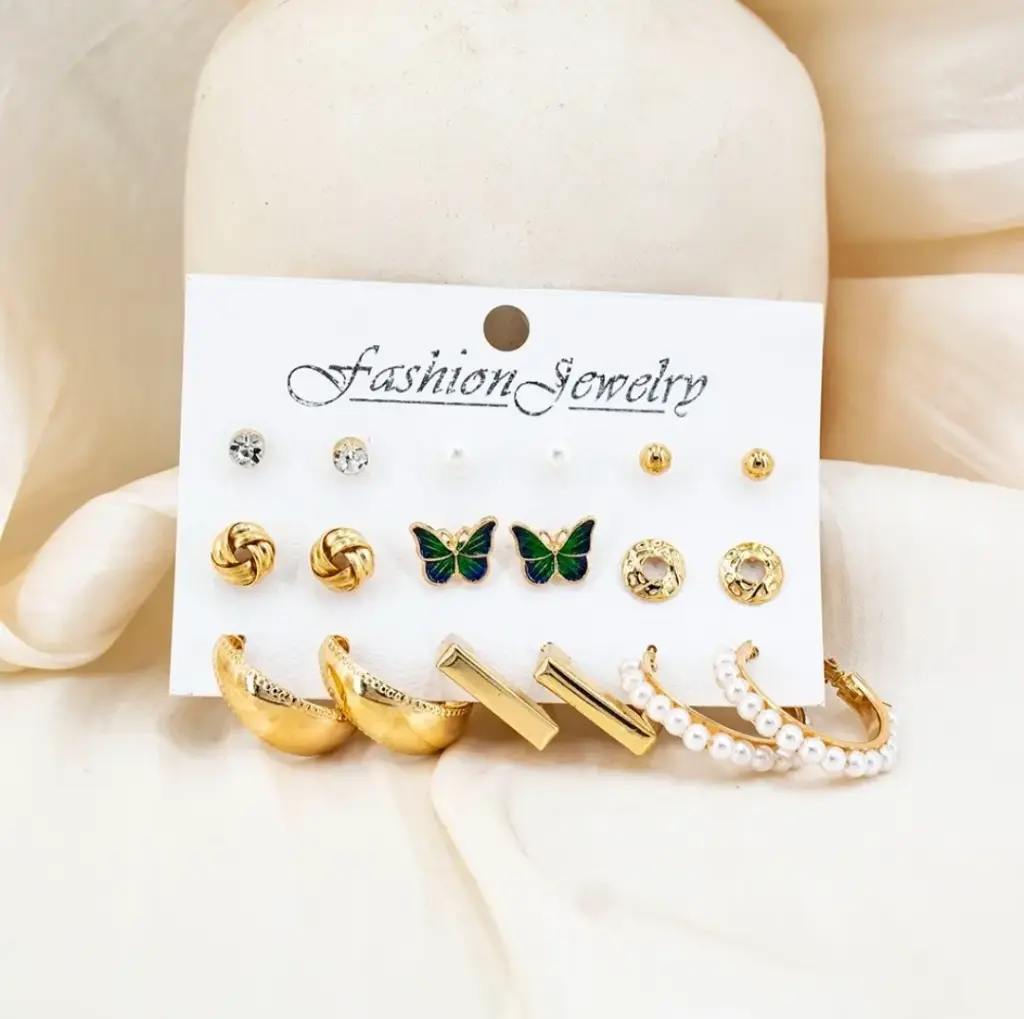 Trendy Gold & Butterfly Earring Set 🦋✨ | 9 Pairs Combo