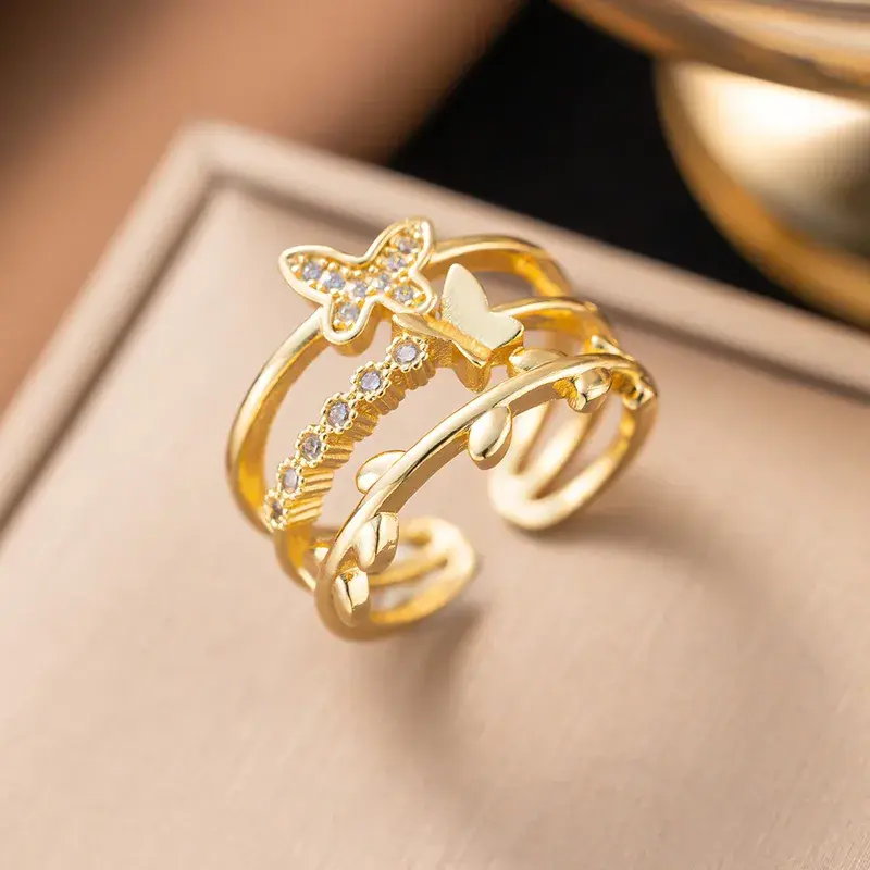Gold Plated Butterfly Ring ✨ | Adjustable Crystal Butterfly Statement Ring