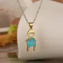 Gold Plated Cute Boy & Girl Pendant Necklace 💖 | Pink & Blue Crystal Charm