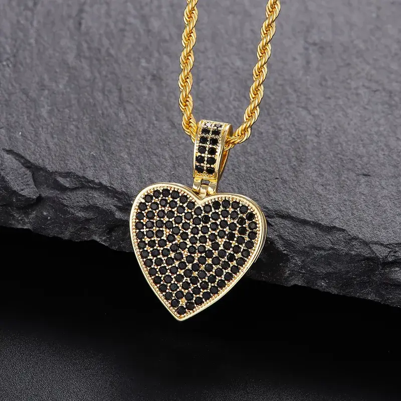 Heart Pendant Necklace with Sparkling Stones – Black & White Variants