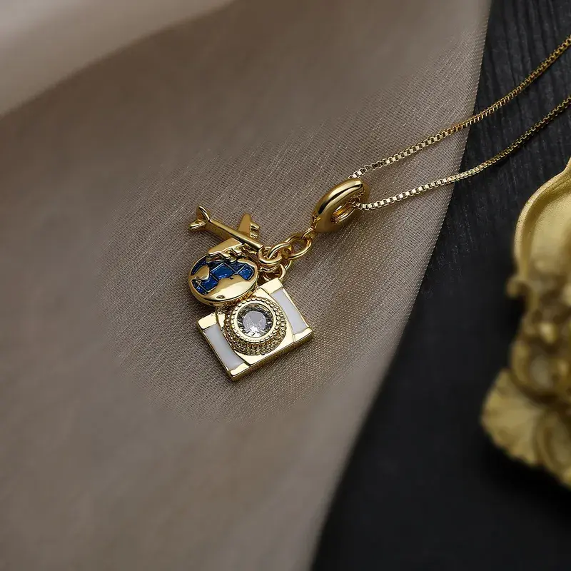 Travel Charm Pendant Necklace – Passport & Camera Variants