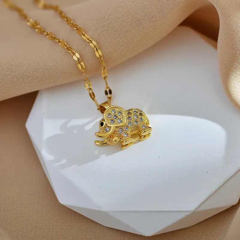 Sparkling Elephant Pendant Necklace – Gold Plated with Crystals