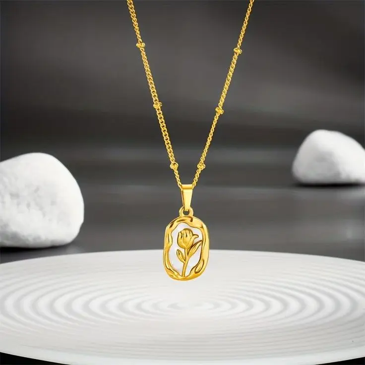 Golden Tulip Pendant Necklace – Minimal Elegant Jewelry