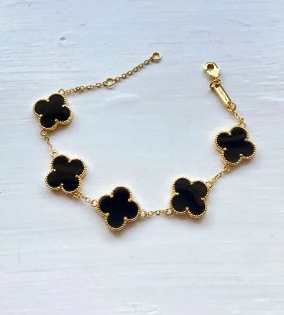 Luxury Black Clover 🍀 Gold-Plated Bracelet – Elegant Charm for Every Occasion