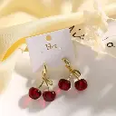 Golden Red Cherry Drop Earrings
