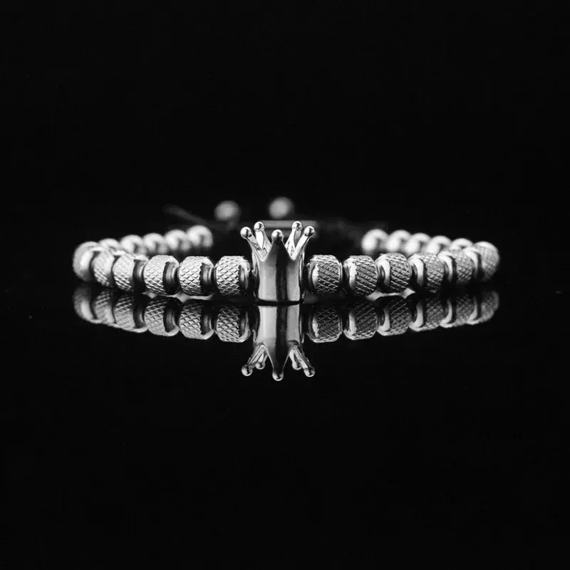 Royal Crown Beaded Silver Bracelet