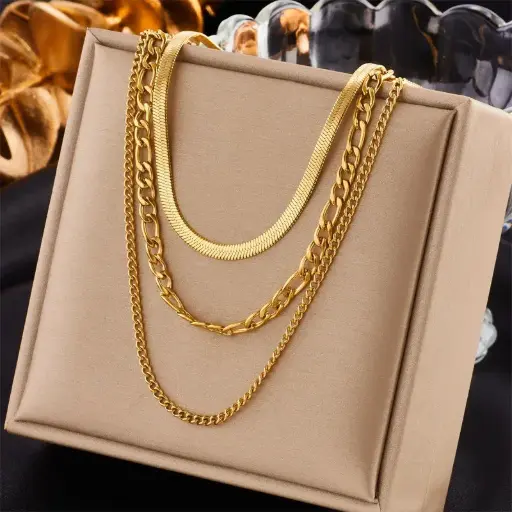✨ Layered Gold Chain Necklace | 3-in-1 Stylish Statement Jewelry 💛 | Trendy Gift for Her 🎁