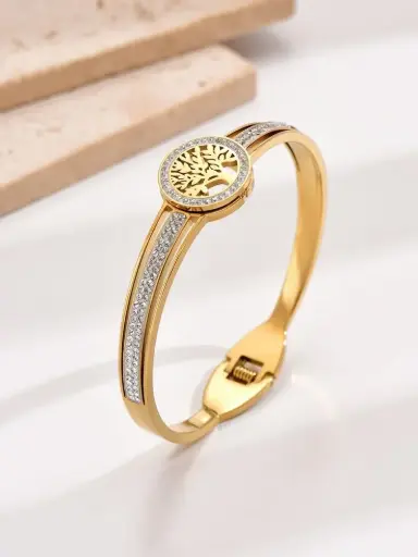 ✨ Tree of Life Bracelet | 18K Gold Plated 🌟 | Elegant Crystal Bangle for Women