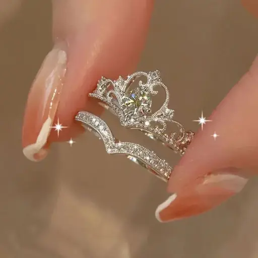 Princess Crown Sterling Silver Ring Set
