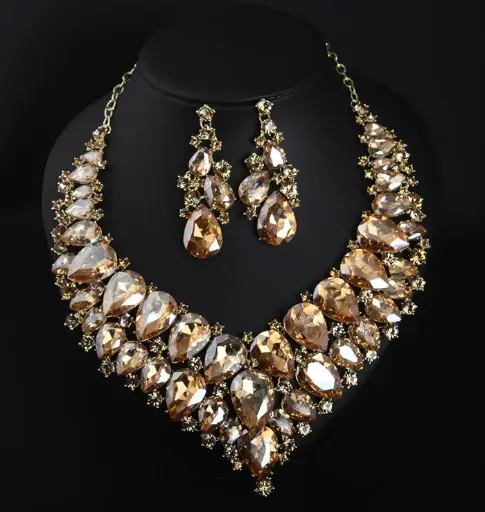 ✨ Emerald Green | Champagne | Multicolor | Statement Necklace Set | Party Wear Jewelry 💎 | Includes Earrings