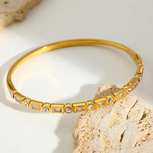 Gold Crystal Stone Bracelet 💛💎 | Elegant Bangle for Women