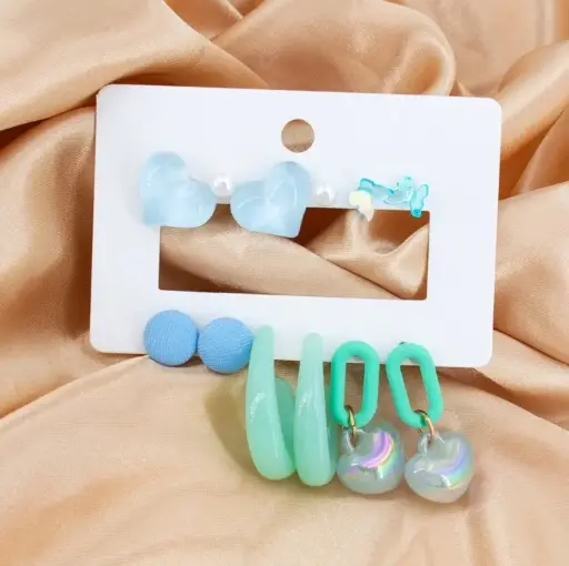 Aqua Blue & Mint Earrings Set 💙🦋💚 | 6-in-1 Cute & Trendy Collection
