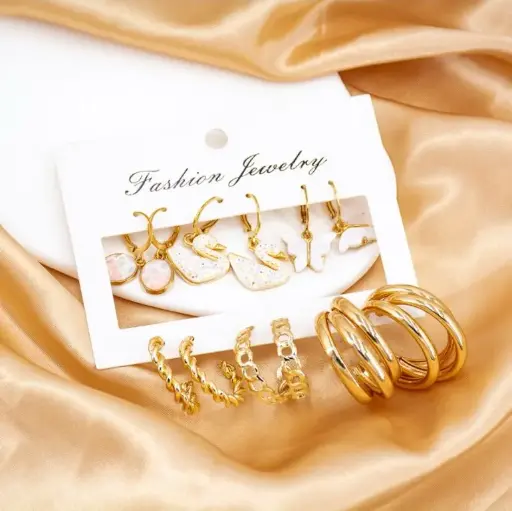 Elegant Gold & Charm Earrings Set 🌸🦢🦋 | 6-in-1 Hoop & Dangle Collection