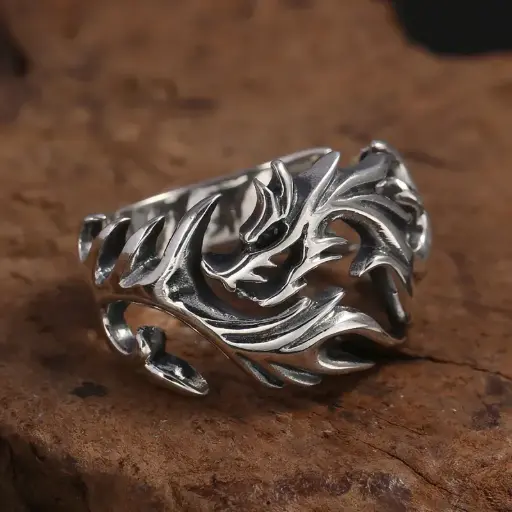 Silver Dragon Flame Ring