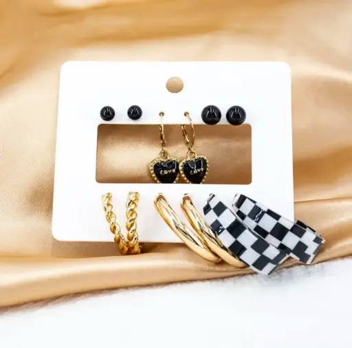 Trendy Black & Gold Multi-Style Earring Set 🖤💛 | 6 Pairs Combo