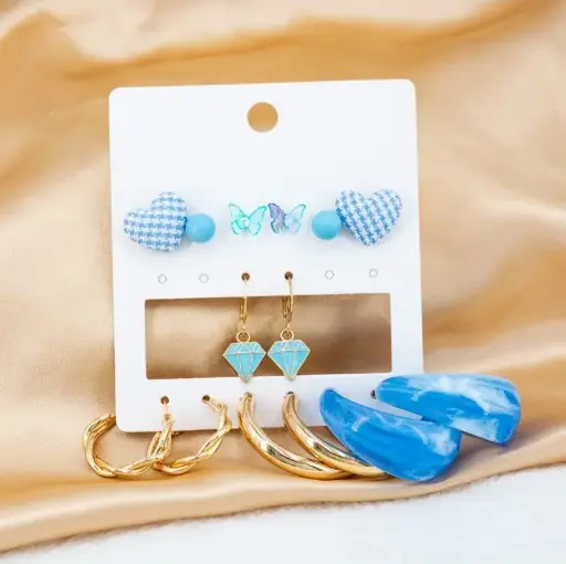 Blue & Gold Multi-Style Earring Set 💙💎 | 6 Pairs Combo