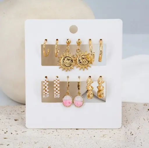Golden Sun & Moon Earring Set 🌞🌙✨ | 6 Pairs Combo