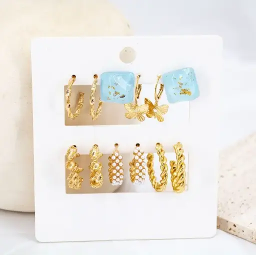 Blue Butterfly & Pearl Hoop Earring Set 🦋💙✨ | 6 Pairs Combo