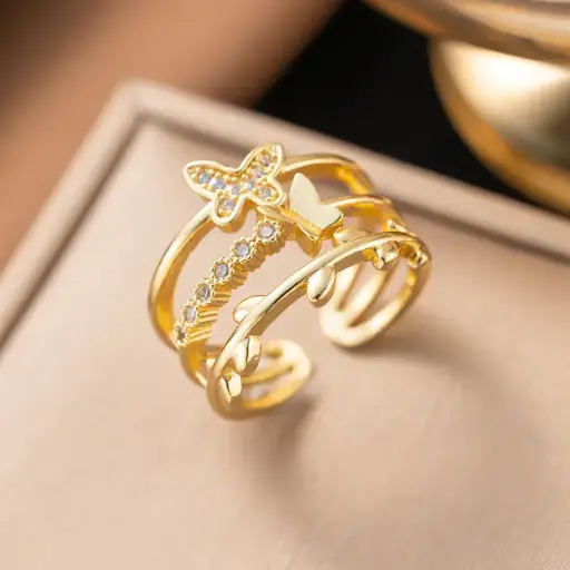 Gold Plated Butterfly Ring ✨ | Adjustable Crystal Butterfly Statement Ring