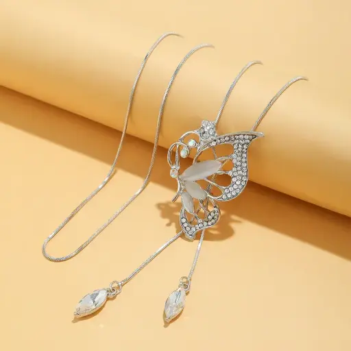 Elegant Silver Butterfly Pendant Necklace with Crystal Accents