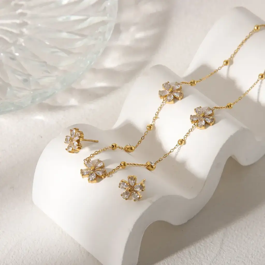 Elegant Crystal Flower Jewelry Set – Necklace & Earrings