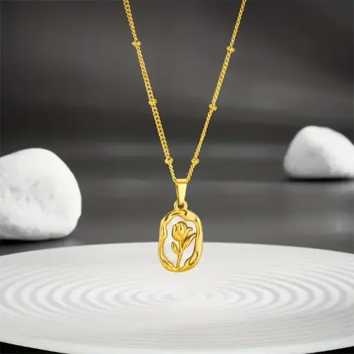 Golden Tulip Pendant Necklace – Minimal Elegant Jewelry