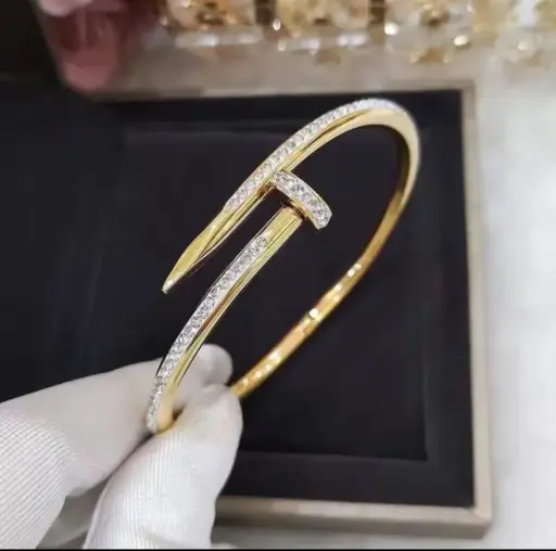 Luxury Nail Design Bracelet 💎 | Gold-Plated Sparkling Bangle for Women