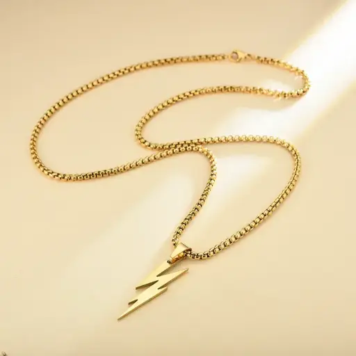 Men’s Lightning Bolt Pendant Chain – 18K Gold Plated