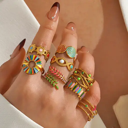 Boho Colorful Adjustable Ring Set (8 Pieces) 🌈✨