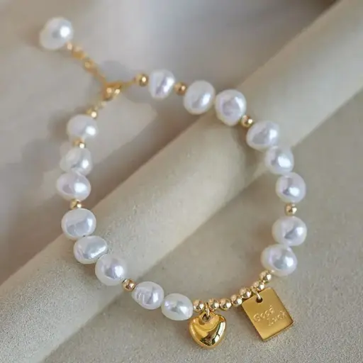 Luxury Freshwater Pearl Bracelet with Gold Charms 🤍✨