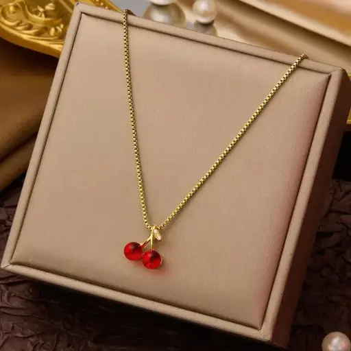 Golden Cherry Charm Necklace