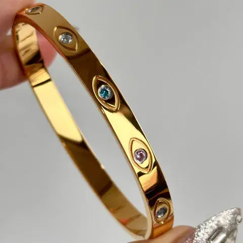 Golden Aura Gemstone Bangle Bracelet