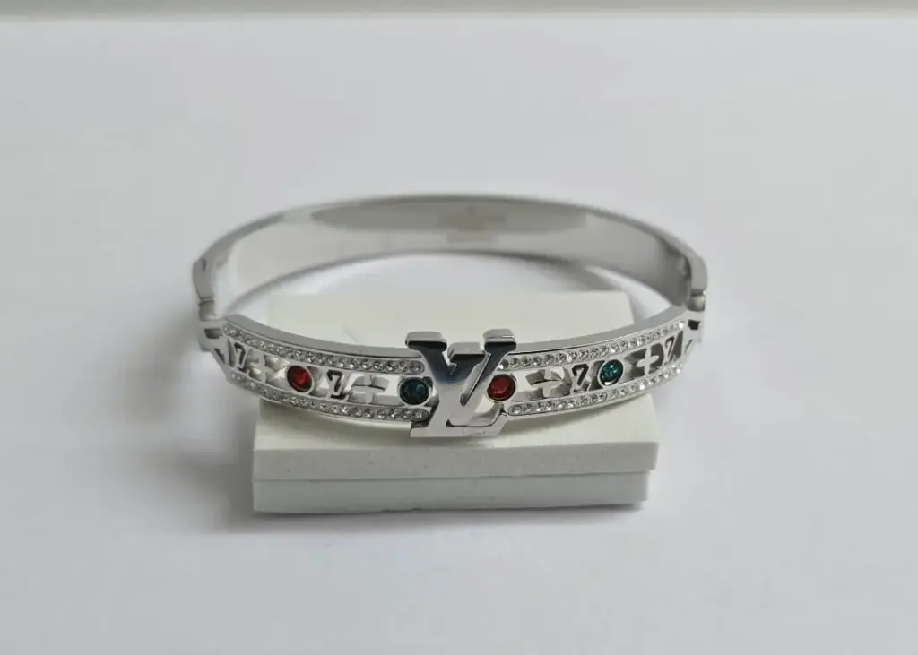 Luxury LV-Inspired Silver Bracelet – Anti-Tarnish with Multi-Stone Detailing