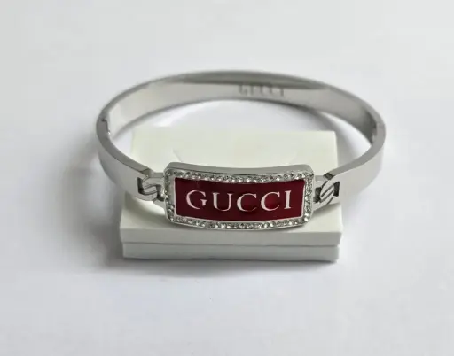Gucci Inspired Bracelet – Silver Plated with Red Enamel (Anti-Tarnish)